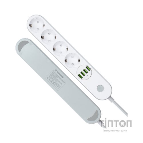 Мережевий фільтр живлення ColorWay CW-CHE44W, 4 розетки/4USB White 2M (CW-CHE44W)