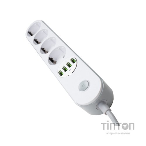 Мережевий фільтр живлення ColorWay CW-CHE44W, 4 розетки/4USB White 2M (CW-CHE44W)