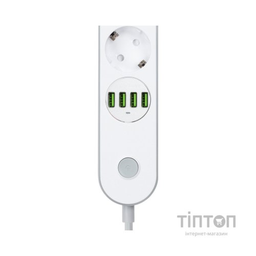 Мережевий фільтр живлення ColorWay CW-CHE44W, 4 розетки/4USB White 2M (CW-CHE44W)