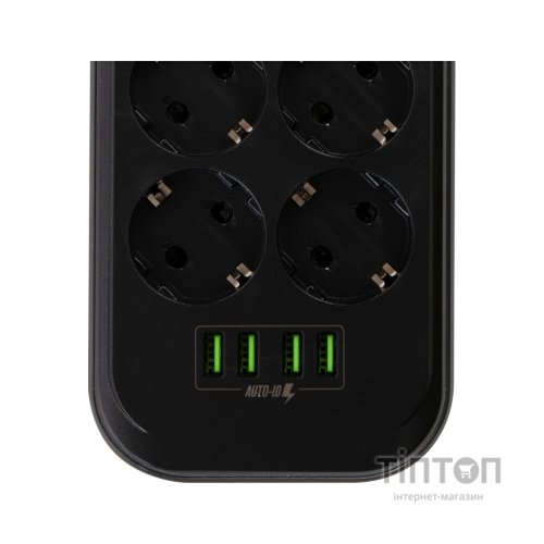 Мережевий фільтр живлення ColorWay CW-CHE64B, 6 розеток/4USB Black (CW-CHE64B)