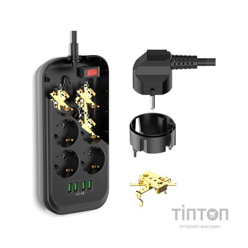 Мережевий фільтр живлення ColorWay CW-CHE64B, 6 розеток/4USB Black (CW-CHE64B)