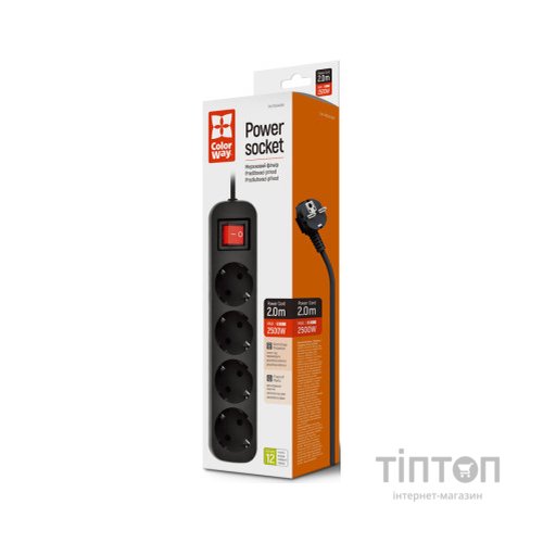 Мережевий фільтр живлення ColorWay CW-PSEA42BK /2M black (CW-PSEA42BK)