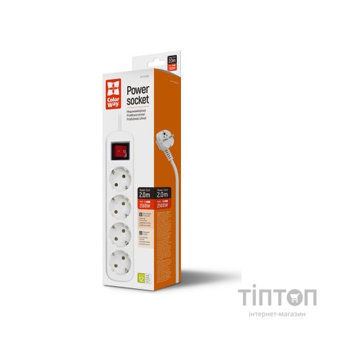 Мережевий фільтр живлення ColorWay CW-PSEA42W/ 2M white (CW-PSEA42W)