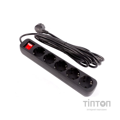 Мережевий фільтр живлення ColorWay CW-PSEA55BK, 5 розеток/ 5M black (CW-PSEA55BK)