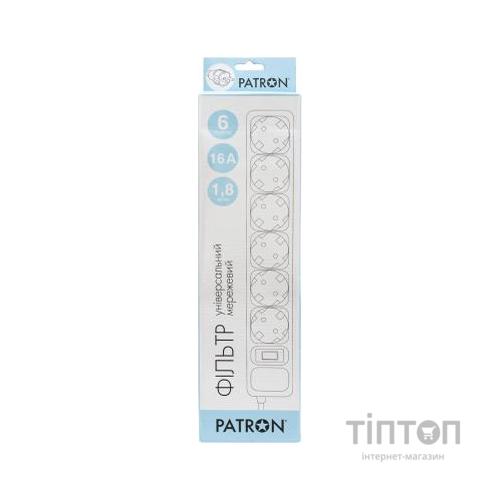 Мережевий фільтр живлення Patron 1.8 m3*1.5mm2 (SP-1662) 6 розеток BLACK (EXT-PN-SP-1662)