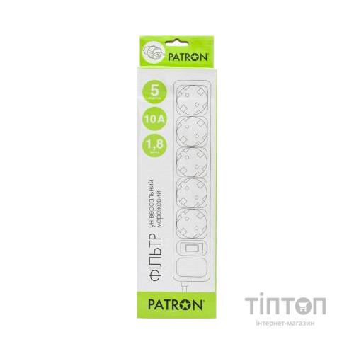 Мережевий фільтр живлення Patron 1.8 m3*1mm2 (SP-1052) 5 розеток BLACK (EXT-PN-SP-1052)