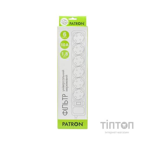 Мережевий фільтр живлення Patron 1.8 m3*1mm2 (SP-1062) 6 розеток BLACK (EXT-PN-SP-1062)