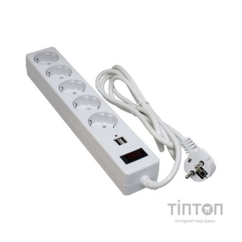 Мережевий фільтр живлення Patron 1.8m + 2 USB 2.0, 2.1A, 5 роз. White (EXT-PN-SP-52-USB-W)