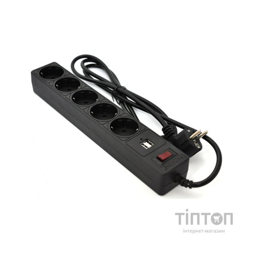 Мережевий фільтр живлення Patron 1.8m (SP-52) + 2 USB 2.0, 2.1A , 5 роз. BLACK (EXT-PN-SP-52-USB)
