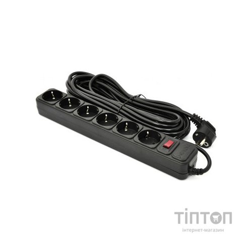 Мережевий фільтр живлення Patron 10 m3*1mm2 (SP-10610) 6 розеток BLACK (EXT-PN-SP-10610)