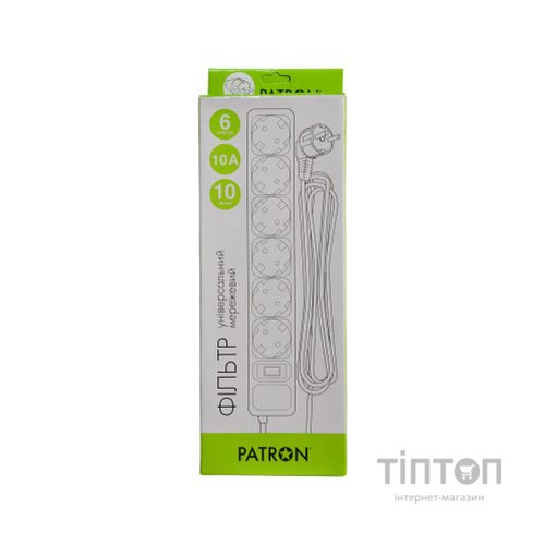 Мережевий фільтр живлення Patron 10 m3*1mm2 (SP-10610) 6 розеток BLACK (EXT-PN-SP-10610)