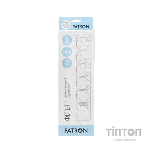 Мережевий фільтр живлення Patron 3.0 m3*1.5mm2 (SP-1653) 5 розеток BLACK (EXT-PN-SP-1653)