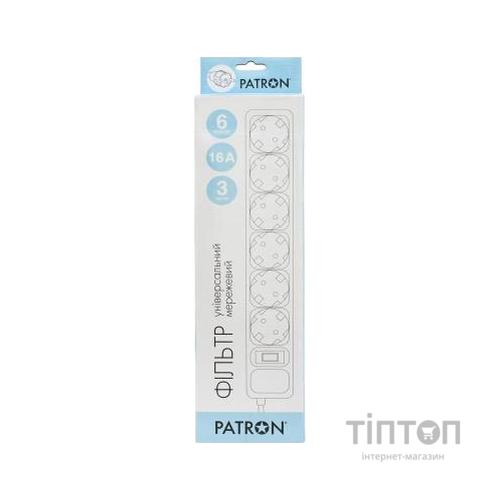 Мережевий фільтр живлення Patron 3.0 m3*1.5mm2 (SP-1663) 6 розеток BLACK (EXT-PN-SP-1663)