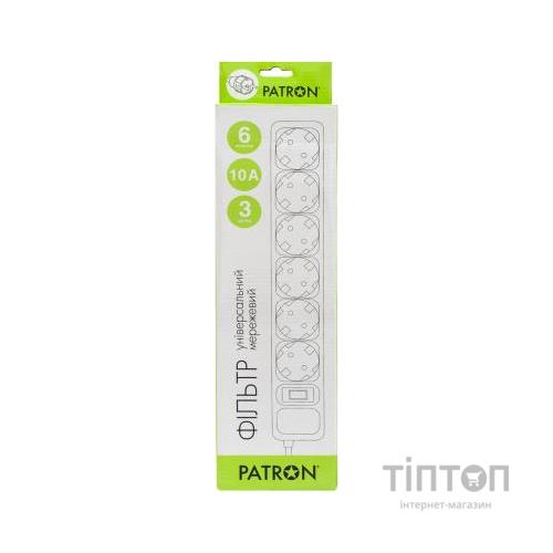 Мережевий фільтр живлення Patron 3.0 m3*1mm2 (SP-1063) 6 розеток BLACK (EXT-PN-SP-1063)