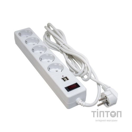 Мережевий фільтр живлення Patron 3m + 2 USB 2.0, 2.1A, 5 роз. White (EXT-PN-SP-53-USB-W)