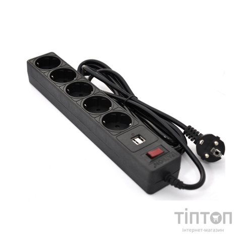 Мережевий фільтр живлення Patron 3m (SP-53) + 2 USB 2.0, 2.1A , 5 роз. BLACK (EXT-PN-SP-53-USB)