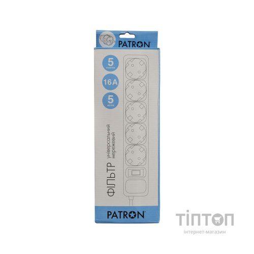 Мережевий фільтр живлення Patron 5.0 m, 3*1.5mm2 (SP-1655) 5 розеток BLACK (EXT-PN-SP-1655)