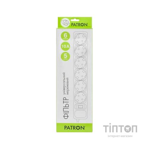 Мережевий фільтр живлення Patron 5.0 m3*1mm2 (SP-1065) 6 розеток BLACK (EXT-PN-SP-1065)
