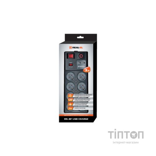 Мережевий фільтр живлення PowerCube RS-8F USB CHARGE 3m, black (EL122300004)