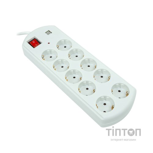 Мережевий фільтр живлення PowerPlant 10м, 10 розеток, USB, євро, 100% мідь (YS-N6065/10) (EX610563)
