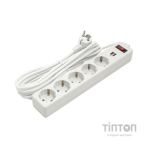 Мережевий фільтр живлення PowerPlant 5м, 5 розеток, USB 2.1A (JY-1056U/5) (PPSA10M50S5U)