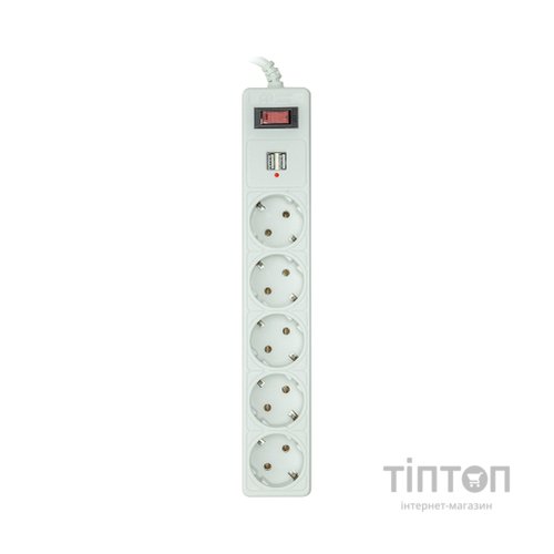 Мережевий фільтр живлення PowerPlant 5м, 5 розеток, USB 2.1A (JY-1056U/5) (PPSA10M50S5U)
