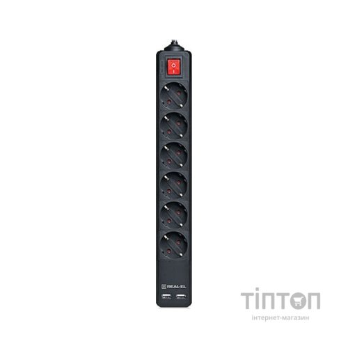 Мережевий фільтр живлення REAL-EL REAL-EL RS-6 PROTECT USB, 5m, black (EL122300018)
