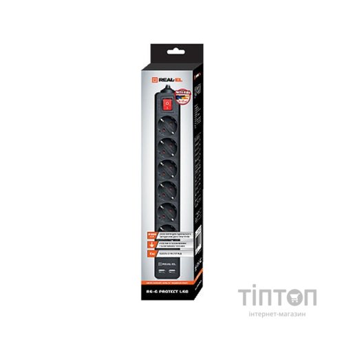 Мережевий фільтр живлення REAL-EL REAL-EL RS-6 PROTECT USB, 5m, black (EL122300018)