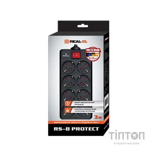Мережевий фільтр живлення REAL-EL REAL-EL RS-8 PROTECT, 1.8m, black (EL122300021)