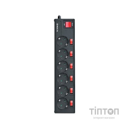 Мережевий фільтр живлення REAL-EL RS-6 EXTRA 5m, black (EL122300003)