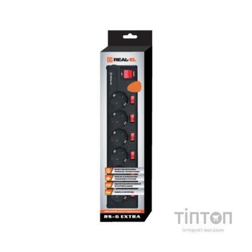 Мережевий фільтр живлення REAL-EL RS-6 EXTRA 5m, black (EL122300003)