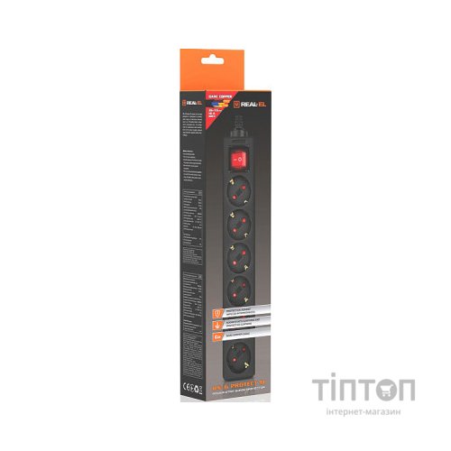 Мережевий фільтр живлення REAL-EL RS-6 Protect M 1.8m, black (EL122300032)