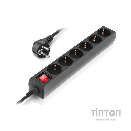 Мережевий фільтр живлення REAL-EL RS-6 Protect M 5m, black (EL122300036)