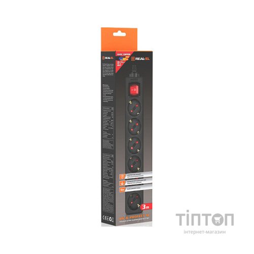 Мережевий фільтр живлення REAL-EL RS-6 Protect M 5m, black (EL122300036)