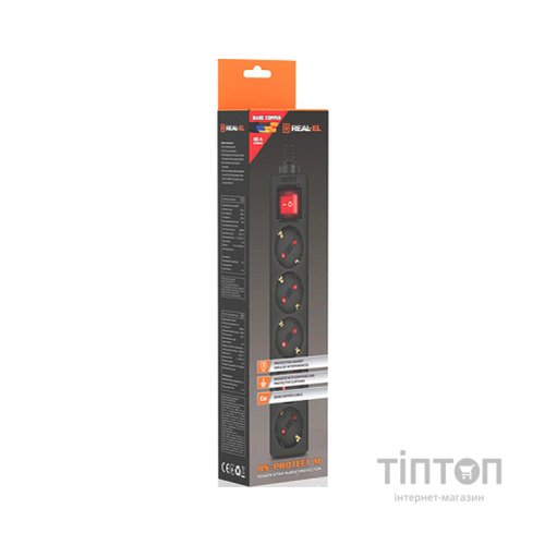 Мережевий фільтр живлення REAL-EL RS-Protect M 5m, black (EL122300030)