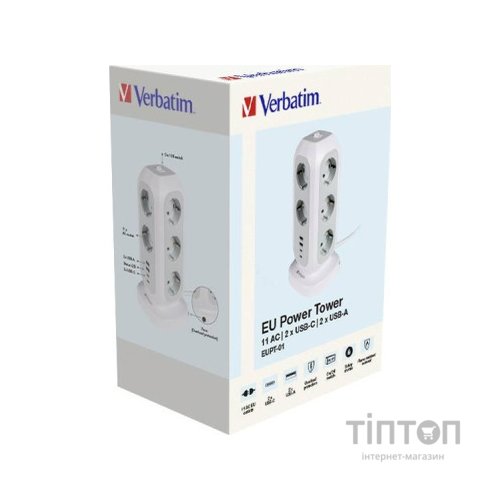 Мережевий фільтр живлення Verbatim 11 розеток, 2 x USB-C та 2 x USB-A (49547)