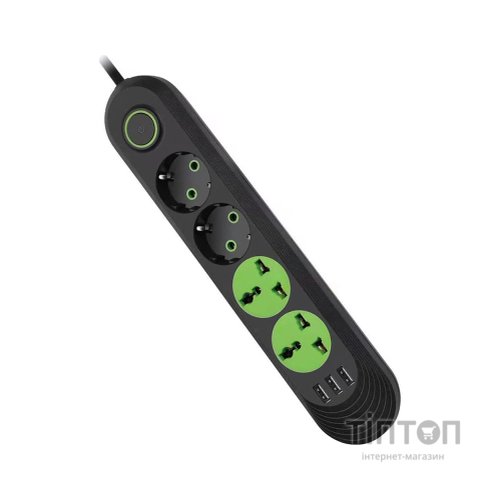 Мережевий фільтр живлення Voltronic F01U, 2роз EU + 2роз Universal, 3*USB Black (F01U-Black)