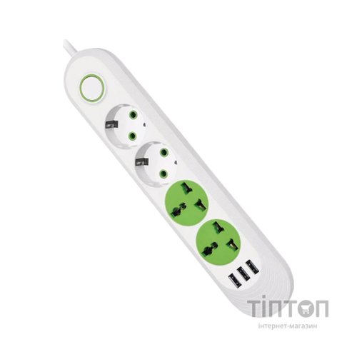 Мережевий фільтр живлення Voltronic F01U, 2роз EU + 2роз Universal, 3*USB White (F01U-White)