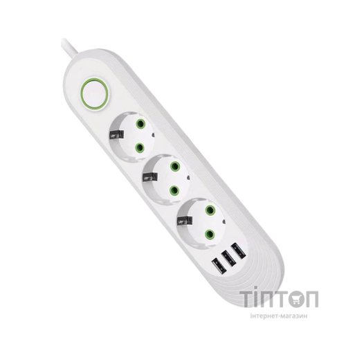 Мережевий фільтр живлення Voltronic F03U, 3роз EU, 3*USB White (F03U-White)