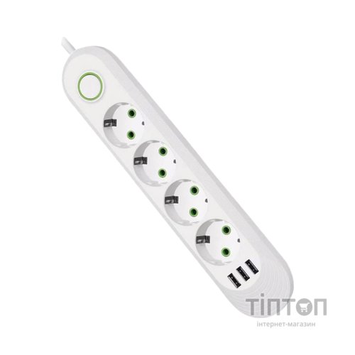 Мережевий фільтр живлення Voltronic F04U, 4роз EU, 3*USB White (F04U-White)