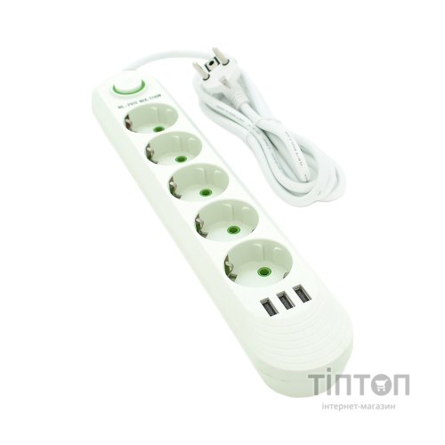 Мережевий фільтр живлення Voltronic F05U, 5роз EU, 3*USB White (F05U-White)