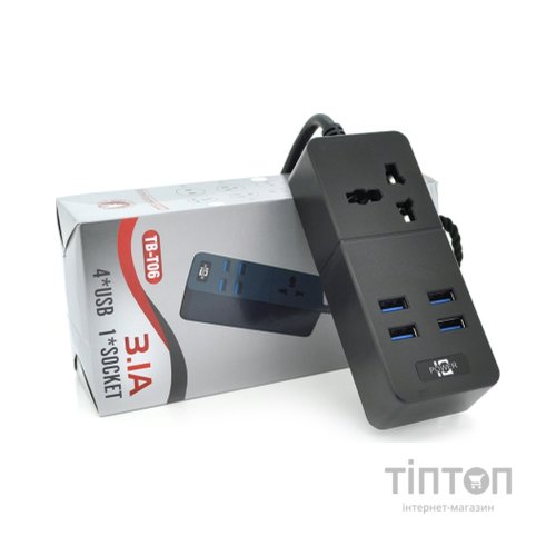 Мережевий фільтр живлення Voltronic TВ-Т05, 1роз, 4*USB Black (ТВ-Т06-Black)