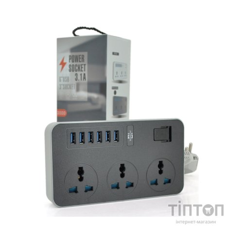 Мережевий фільтр живлення Voltronic TВ-Т09, 3роз, 6*USB Black (ТВ-Т09-Black)