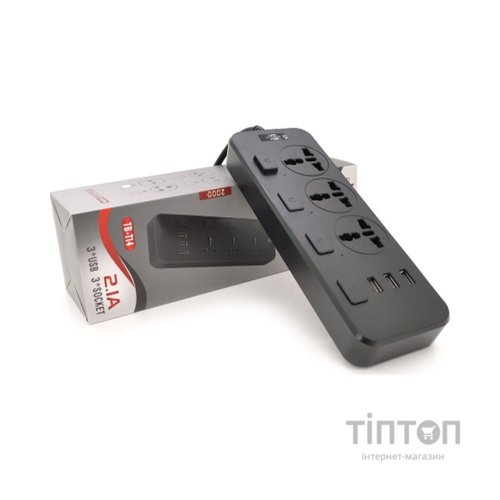 Мережевий фільтр живлення Voltronic TВ-Т14, 3роз, 3*USB Black (ТВ-Т14-Black)