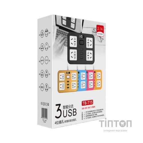 Мережевий фільтр живлення Voltronic TВ-Т15, 4роз, 3*USB Pink (ТВ-Т15-Pink)