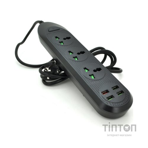 Мережевий фільтр живлення Voltronic TВ-Т16, 4роз, 3*USB Black (ТВ-Т16-Black)