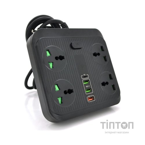 Мережевий фільтр живлення Voltronic TВ-Т18, 4роз, 2*USB+PD Black (OS-Т18-Black)