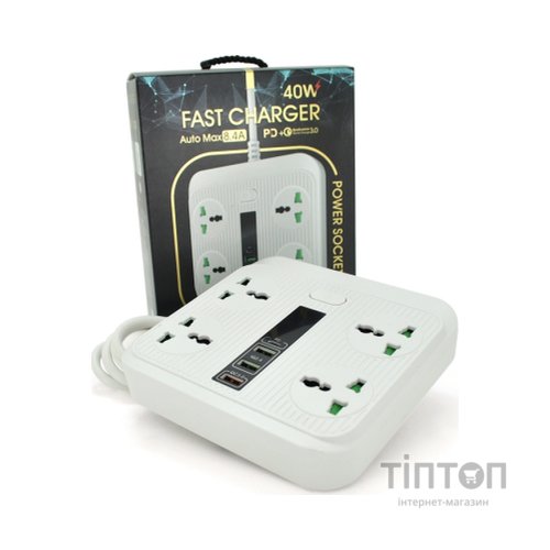 Мережевий фільтр живлення Voltronic TВ-Т18, 4роз, 2*USB+PD White (OS-Т18-White)