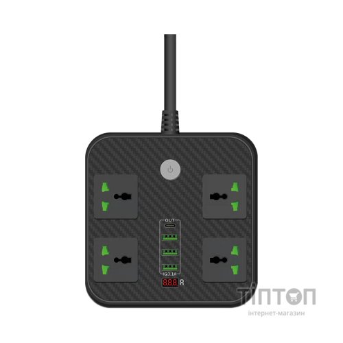 Мережевий фільтр живлення Voltronic TВ-Т90, 4роз, 3*USB Black (ТВ-Т90-Black)