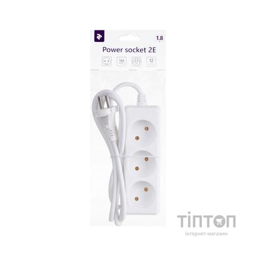 Мережевий подовжувач 2E 3 розетки, 1.8м (2E-U03M1.8)